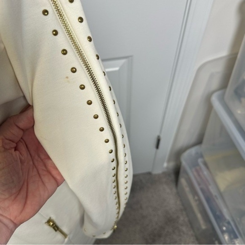 Michael Kors Off White Studded Long Sleeve Zipper Sheath Dress Gold Hardware - Picture 5 of 14